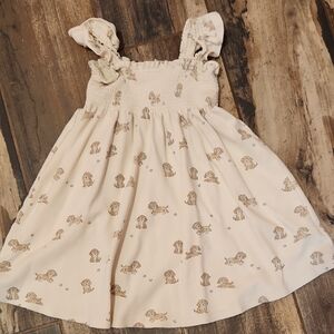 Quincy Mae Cream Puppy Print Smocked Dress 4t